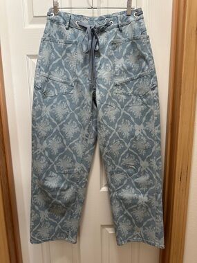 Light Blue Floral Tie-Waist Pants